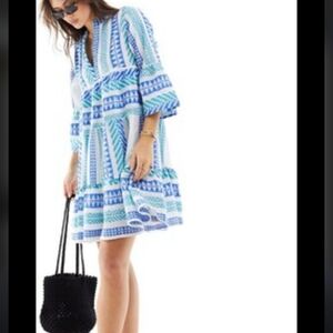 GOA by Japna dress Beach Cover-up Loungewear Linen Blend Geometric Print NWT